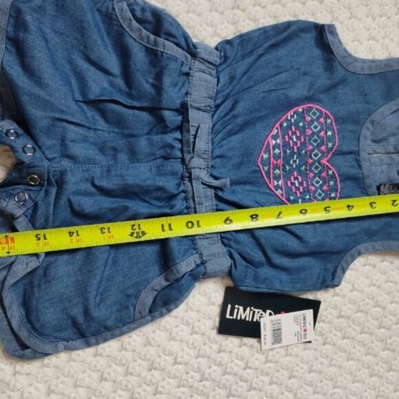 Limited Too Baby Denim Romper Heart Graphic Size 12M - Picture 7 of 7